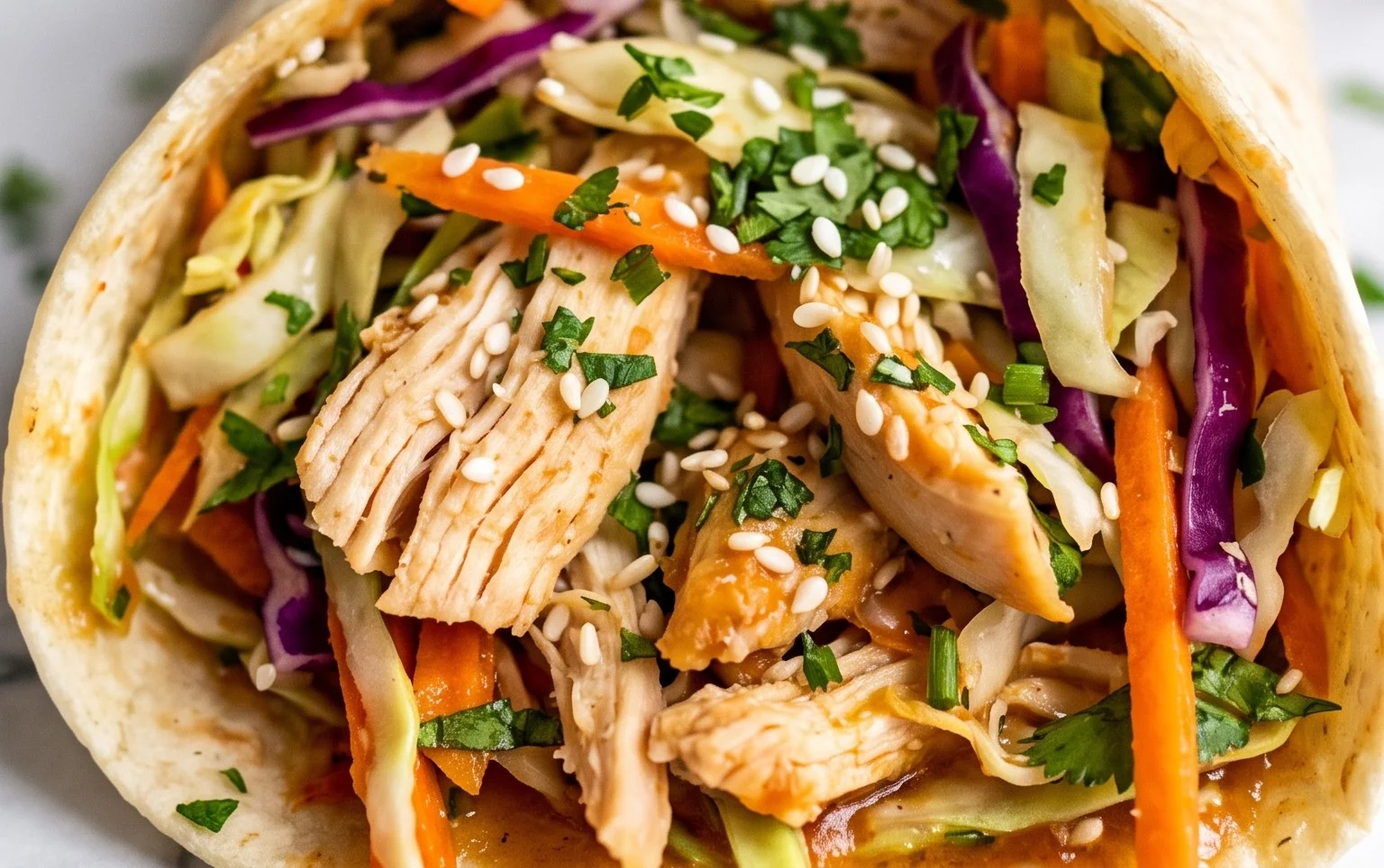 Thai Chicken Wrap with Crunchy Asian Slaw